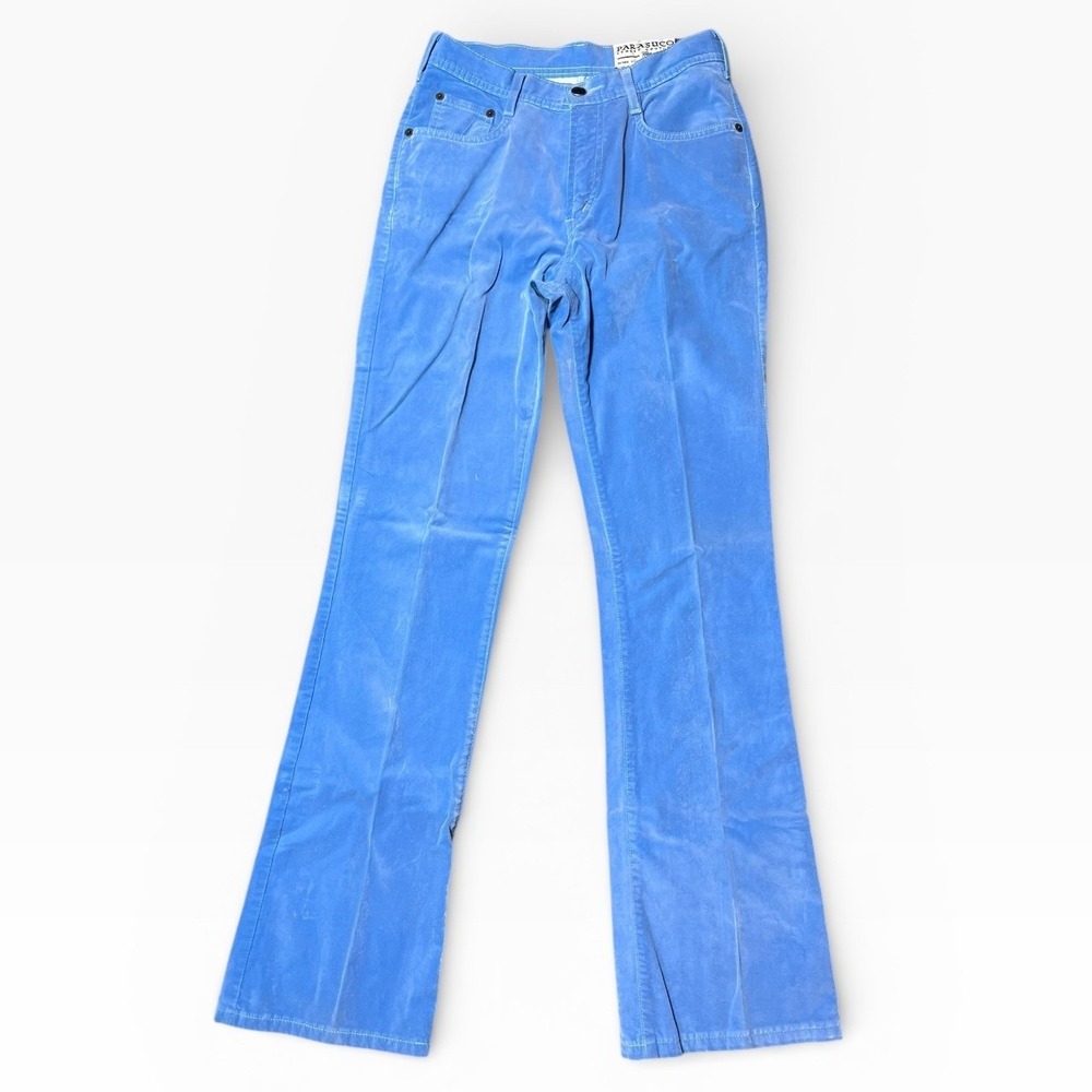 Vintage PARASUCO Street Couture Blue Velvet Bootcut Flare Jeans Size 27x31 90s